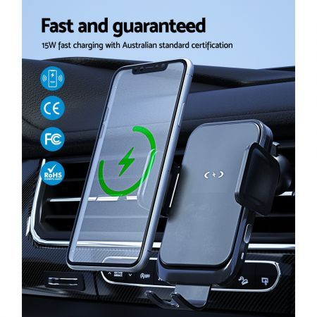 Devanti Wireless Car Charger Fast Charging Car Mount Vent Suction cup