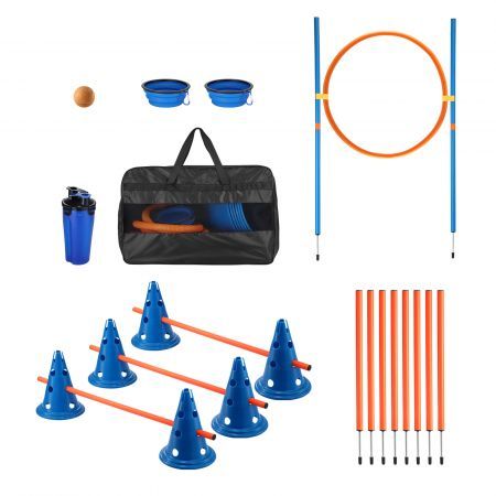 Dog Agility Equipment 7 Set Pet Obstacle Training Course Supplies Jump Puppy Hurdle Cones Weave Poles Carry Bag Water Bottle Bowl