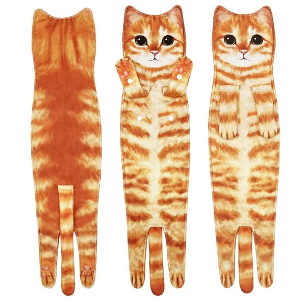 Hand Towels for Bathroom Kitchen,Cute Cat Quick-Dry Hanging Hand Towels Decorative for Bathroom Face Towels,Funny Gifts for Cat Lovers (Orange)