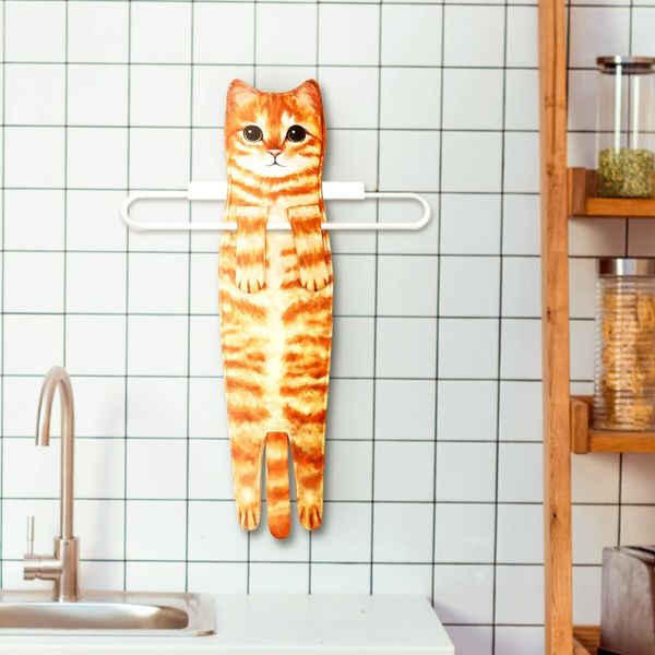 Hand Towels for Bathroom Kitchen,Cute Cat Quick-Dry Hanging Hand Towels Decorative for Bathroom Face Towels,Funny Gifts for Cat Lovers (Orange)