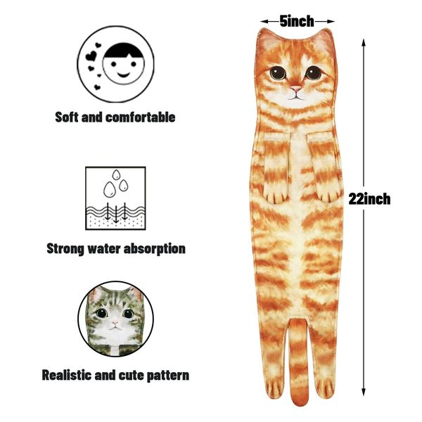 Hand Towels for Bathroom Kitchen,Cute Cat Quick-Dry Hanging Hand Towels Decorative for Bathroom Face Towels,Funny Gifts for Cat Lovers (Orange)