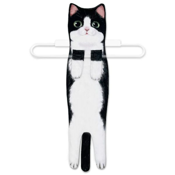 Hand Towels for Bathroom Kitchen,Cute Cat Quick-Dry Hanging Hand Towels Decorative for Bathroom Face Towels,Funny Gifts for Cat Lovers (Black And White)