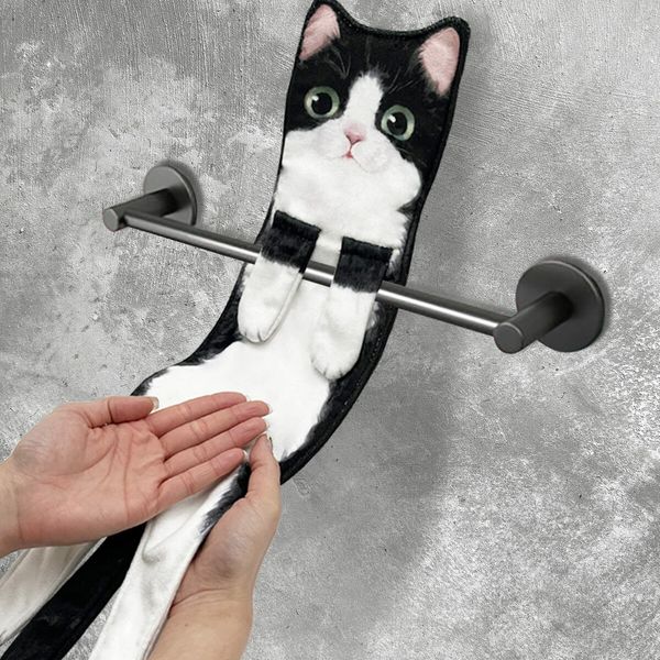 Hand Towels for Bathroom Kitchen,Cute Cat Quick-Dry Hanging Hand Towels Decorative for Bathroom Face Towels,Funny Gifts for Cat Lovers (Black And White)