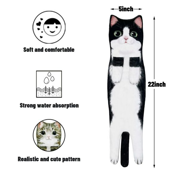 Hand Towels for Bathroom Kitchen,Cute Cat Quick-Dry Hanging Hand Towels Decorative for Bathroom Face Towels,Funny Gifts for Cat Lovers (Black And White)