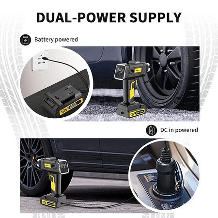 Rechargeable Battery Powered Handheld Air Pump with 12V Car Power Adapter Digital Pressure Gauge for Cars Motorcycles