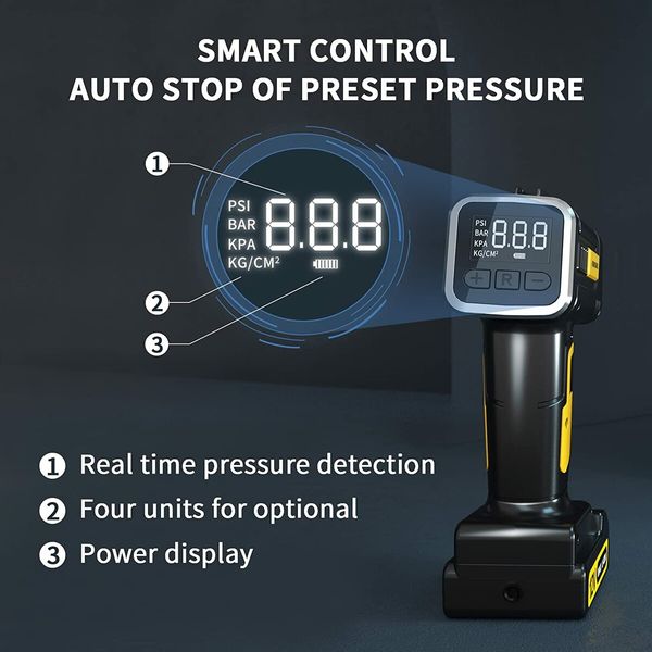 Rechargeable Battery Powered Handheld Air Pump with 12V Car Power Adapter Digital Pressure Gauge for Cars Motorcycles