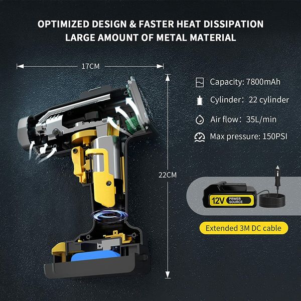 Rechargeable Battery Powered Handheld Air Pump with 12V Car Power Adapter Digital Pressure Gauge for Cars Motorcycles