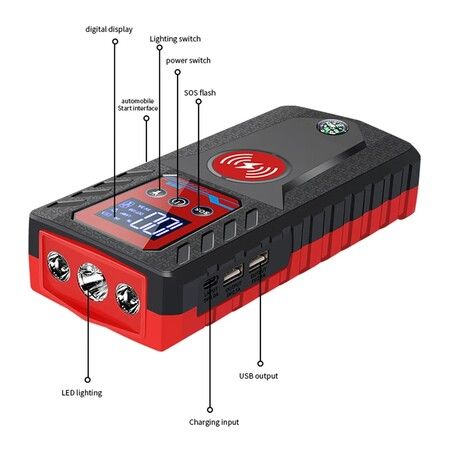 High Power Portable Jump Starter Auto 12V Emergency Starting Power Supply for Gasoline Diesel Vehicle