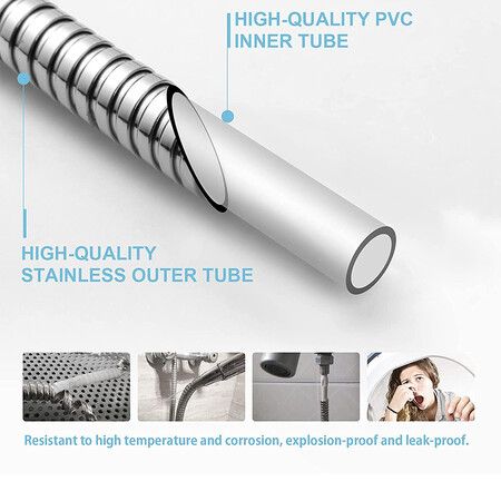 Shower Hose, Kink Free Stainless Steel Shower Hose Pet Bathing Cleaning, 2M Chrome