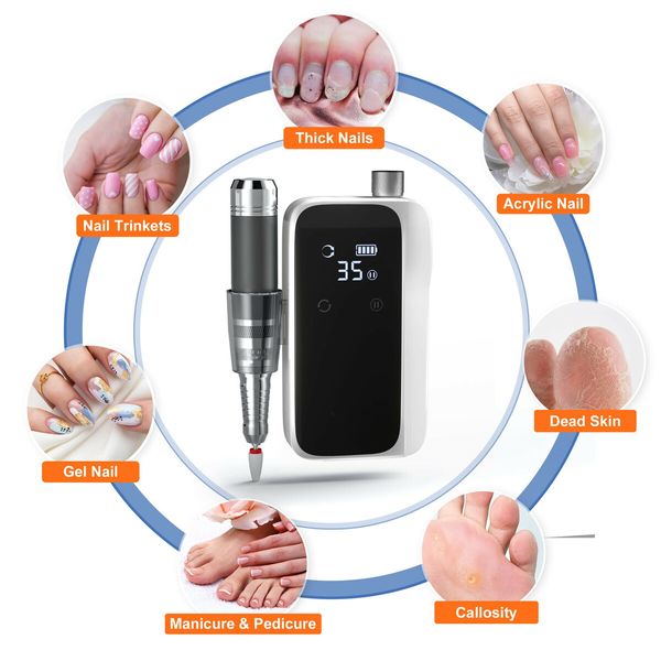 Nail Drill for Acrylic Nails Professional 35000RPM Portable Nail File Electric Machine Coreless Motor-White