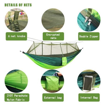 Camping Hammock with Net, Lightweight Portable Hammock, Double Parachute, High Capacity and Tear Resistance, Perfect for Hammocks