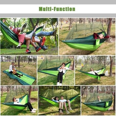 Camping Hammock with Net, Lightweight Portable Hammock, Double Parachute, High Capacity and Tear Resistance, Perfect for Hammocks