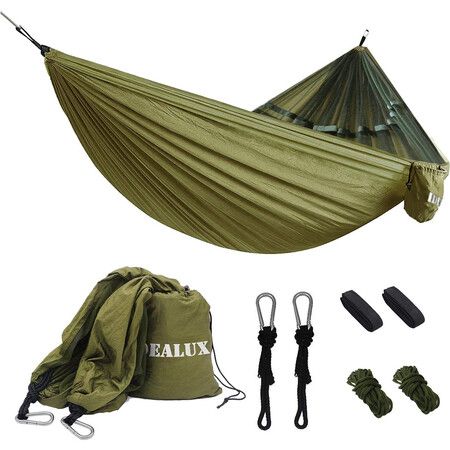 Camping Hammock with Net, Lightweight Portable Hammock, Double Parachute, High Capacity and Tear Resistance, Perfect for Hammocks