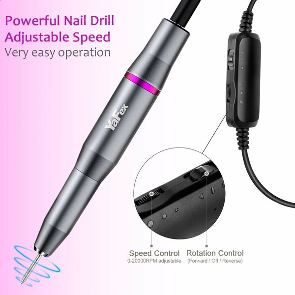 Electric Nail Drill Kit,Professional Electric Nail File Portable Manicure Pedicure E-File with Acrylic Fake Nail Clipper for Shaping,Polishing,Removing Acrylic Gel Nails (Grey Silver)