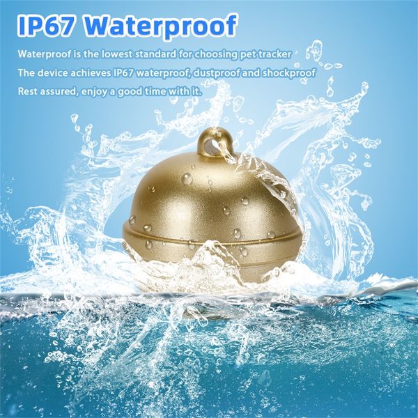 Pets GPS tracker Cat Dog Pet Tracker Collar with Bell Tracking Device Locator Waterproof IP67 Anti-lost monitor Smart Finder Free APP Color Golden