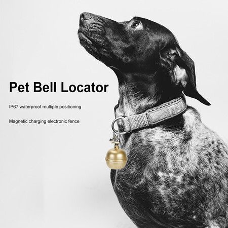 Pets GPS tracker Cat Dog Pet Tracker Collar with Bell Tracking Device Locator Waterproof IP67 Anti-lost monitor Smart Finder Free APP Color Golden