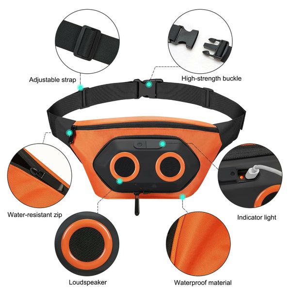 Portable Fanny Pack with Bluetooth Speaker Volume Stereo Sound Waterproof Wireless Speakers for Running Sports