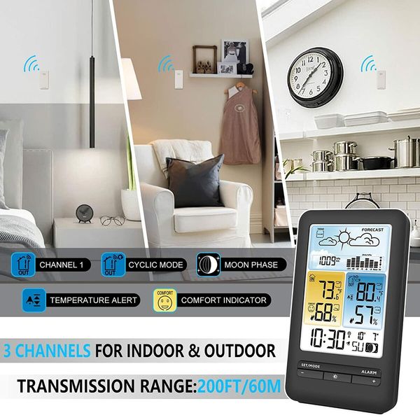 Weather Station Wireless Indoor Outdoor Thermometer, Humidity Temperature Monitor