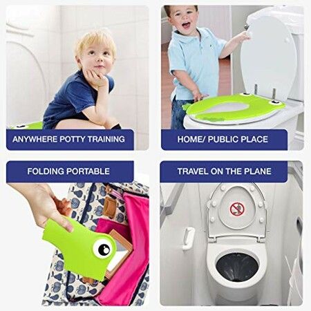 Portable Folding Large Non Slip Silionce Pads Potty Training Seat Kids Toddlers Toilet Seat, Recyclable Potty Seat Cover for Travel 26x22cm