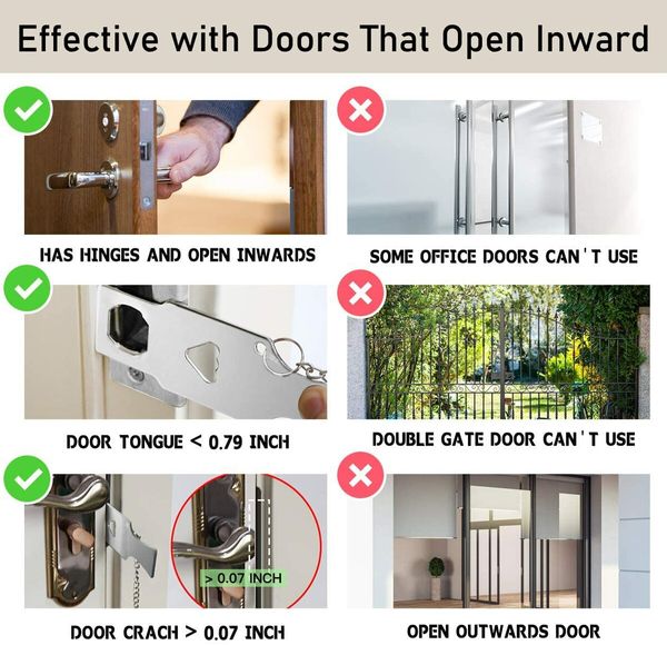 Home Security Door Lock Travel Doorlocks for Airbnb Hotel Room Bedroom Privacy Solid No Drill Door  for House Apartment School Selfdefense Item