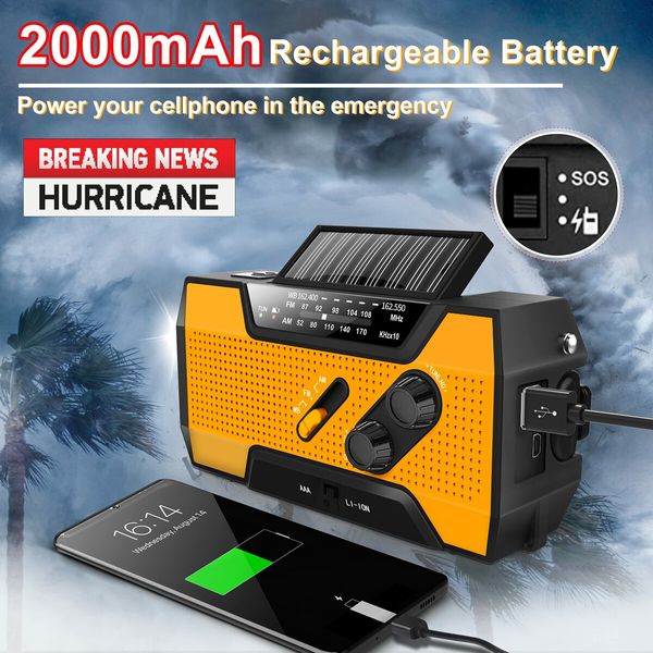 Emergency Hand Crank Weather Radio AM/FM/NOAA Portable Solar with SOS Alarm LED Flashlight & Reading Lamping-Orange