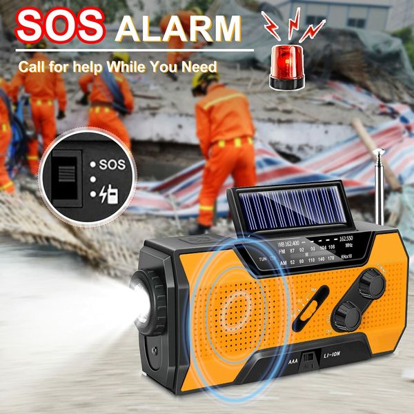 Emergency Hand Crank Weather Radio AM/FM/NOAA Portable Solar with SOS Alarm LED Flashlight & Reading Lamping-Orange