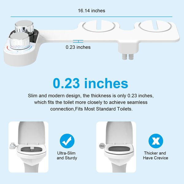 Bidet Attachment for Toilet,Dual Nozzle Sprays Adjustable Hot&Cold Water,Self-Cleaning and Retractable Nozzle,Toilet Seat Bidet Attachment for Rear,Feminine Wash