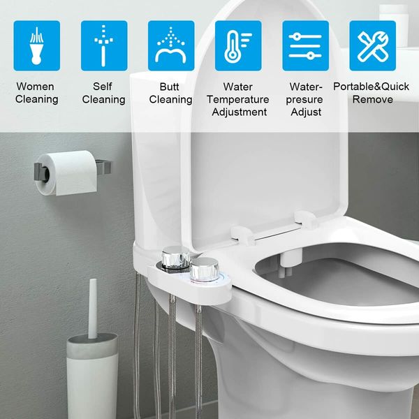 Bidet Attachment for Toilet,Dual Nozzle Sprays Adjustable Hot&Cold Water,Self-Cleaning and Retractable Nozzle,Toilet Seat Bidet Attachment for Rear,Feminine Wash