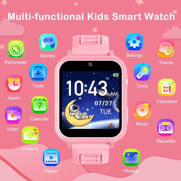 Smart Watch for Kids,Toddler Watch Toys with 24 Games Camera Video Recorder Music Alarm Calculator Calendar Stopwatch Flashlight Pedometer Birthday Gift Toys for Age3+ Boys and Girls (Pink)