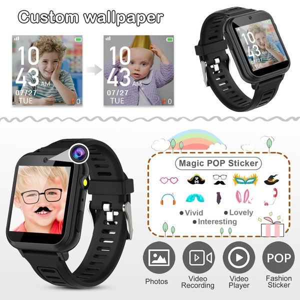 Smart Watch for Kids,Smart Watch Toys with 24 Games Camera Video Recorder Music Alarm Calculator Calendar Flashlight Stopwatch Pedometer Gift Toys for Age3+ Boys and Girls (Black)