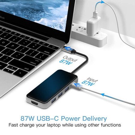 Triple Display USB C HUB with 2 HDMI, 8 in 1 USB-C Laptop Docking Station with 87W PD, 3 USB3.0, SD/TF Card Reader for iPad MacBook Air Pro Samsung