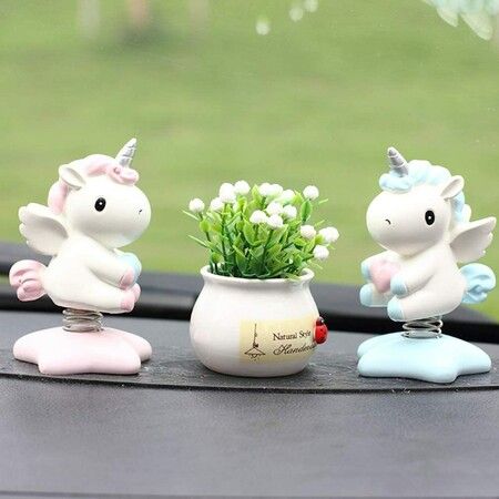 Car Accessories Dashboard Decoration Interior Decoration Swing Unicorn Desk Ornament Home Party Gift?Pink)