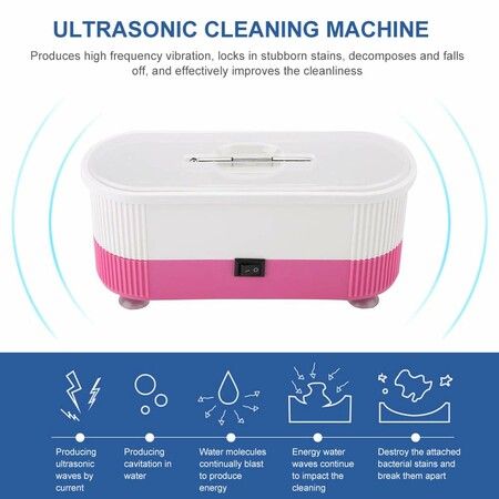 Ultrasonic Jewelry Cleaner Denture Eye Glasses Coins Silver Cleaning Machine Color Pink