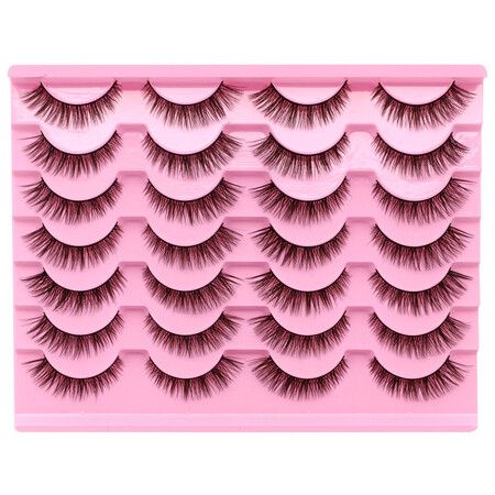 Natural Brown Lashes Wispy Faux Mink Eyelashes Cat Eye 11mm Fluffy False Lashes Natural Look 14 Pairs Strip Eyelashes Pack