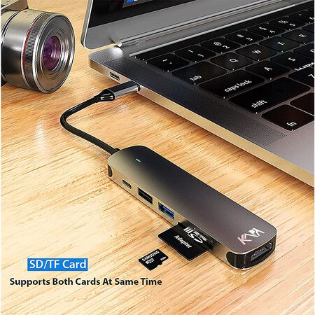 USB C Type HUB 6 in 1 Adapter, Aluminium Multi Port Dongle Type-C to USB Ports, 4K HDMI Port, Type PD Charging & Data Port & SD/TF for MacBook Pro/Air