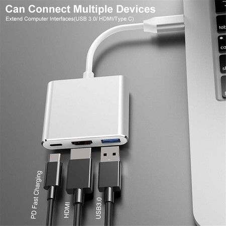 USB C to HDMI Adapter, Type C to HDMI 4K, USB 3.0 Port, USB C Charging Port Converter Adapter Compatible with MacBook, iPad Pro, Surface