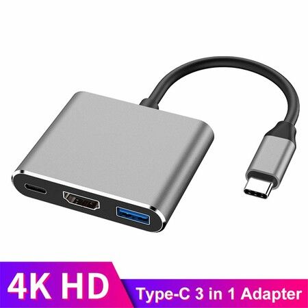 USB C to HDMI Adapter, Type C to HDMI 4K, USB 3.0 Port, USB C Charging Port Converter Adapter Compatible with MacBook, iPad Pro, Surface