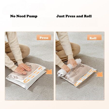 6pcs No Vacuum or Pump Needed Press Roll Compression Bags Travel Essentials  Packing Space Saver Bags Organizers 40x60cm