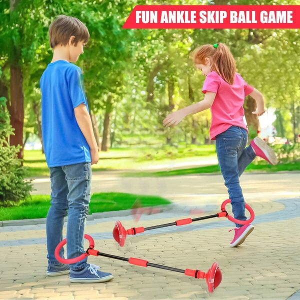 Ankle Skip Ball for Kids,Foldable Flash Wheel Skip Ball, Outside Game Toys for Kids & Adults, Gift for Boys & Girls Age 3+ (Red)