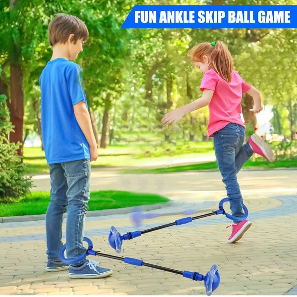 Ankle Skip Ball for Kids,Foldable Flash Wheel Skip Ball,Outside Game Toys for Kids,Gift for Boys & Girls Age 3+ (Blue)