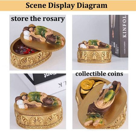 Saint Joseph Statue Religious Decoration Boxes, Catholic Gifts, Rosary Box, Used to Store Rosary Beads, Souvenir Coins, Ring(12X8X7.5CM)