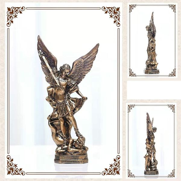 Saint Michael the Archangel Resin Demon Statue Religious Catholic Peace Justice Home Office Ornament Collectible Gift(31.5X16X7.6CM)