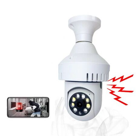 3In1 Hd Wifi Smoke Alarm Detector Monitoring Camera  Bulb Lighting 360 Degree Viewing Angle 2 Way Voice Night Vision Humanoid Tracking