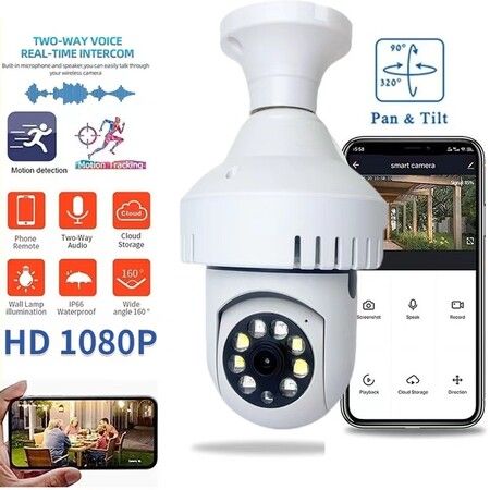 3In1 Hd Wifi Smoke Alarm Detector Monitoring Camera  Bulb Lighting 360 Degree Viewing Angle 2 Way Voice Night Vision Humanoid Tracking