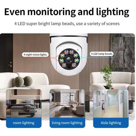 3In1 Hd Wifi Smoke Alarm Detector Monitoring Camera  Bulb Lighting 360 Degree Viewing Angle 2 Way Voice Night Vision Humanoid Tracking