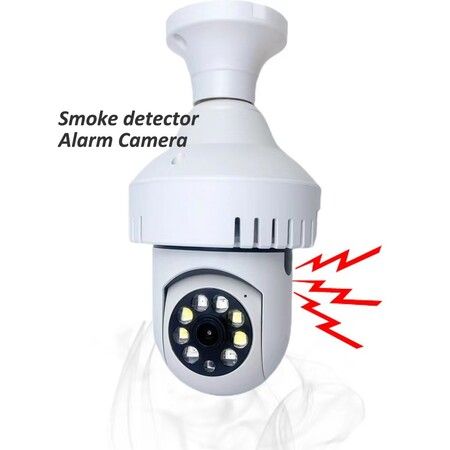 3In1 Hd Wifi Smoke Alarm Detector Monitoring Camera  Bulb Lighting 360 Degree Viewing Angle 2 Way Voice Night Vision Humanoid Tracking