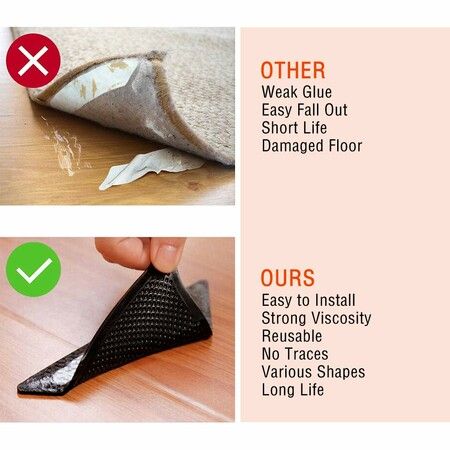 4pcs Rug Carpet Grippers Triangle Rubber Mat Sticker Reusable Non Slip Silicone Washable Grips Home Bath Room Corners Pads