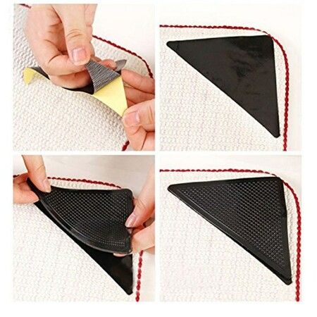 4pcs Rug Carpet Grippers Triangle Rubber Mat Sticker Reusable Non Slip Silicone Washable Grips Home Bath Room Corners Pads