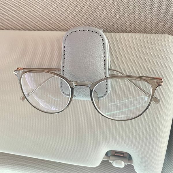 Sunglasses Holders for Car Sun Visor,Magnetic Leather Glasses Eyeglass Hanger Clip for Car,Ticket Card Clip Eyeglasses Mount,Car Visor Accessories (Grey)