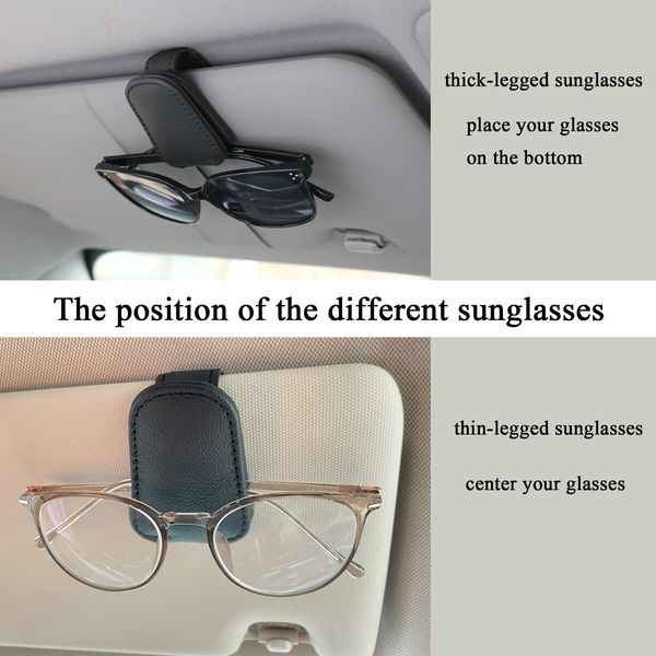 Sunglasses Holders for Car Sun Visor,Magnetic Leather Glasses Eyeglass Hanger Clip for Car,Ticket Card Clip Eyeglasses Mount,Car Visor Accessories (Beige)